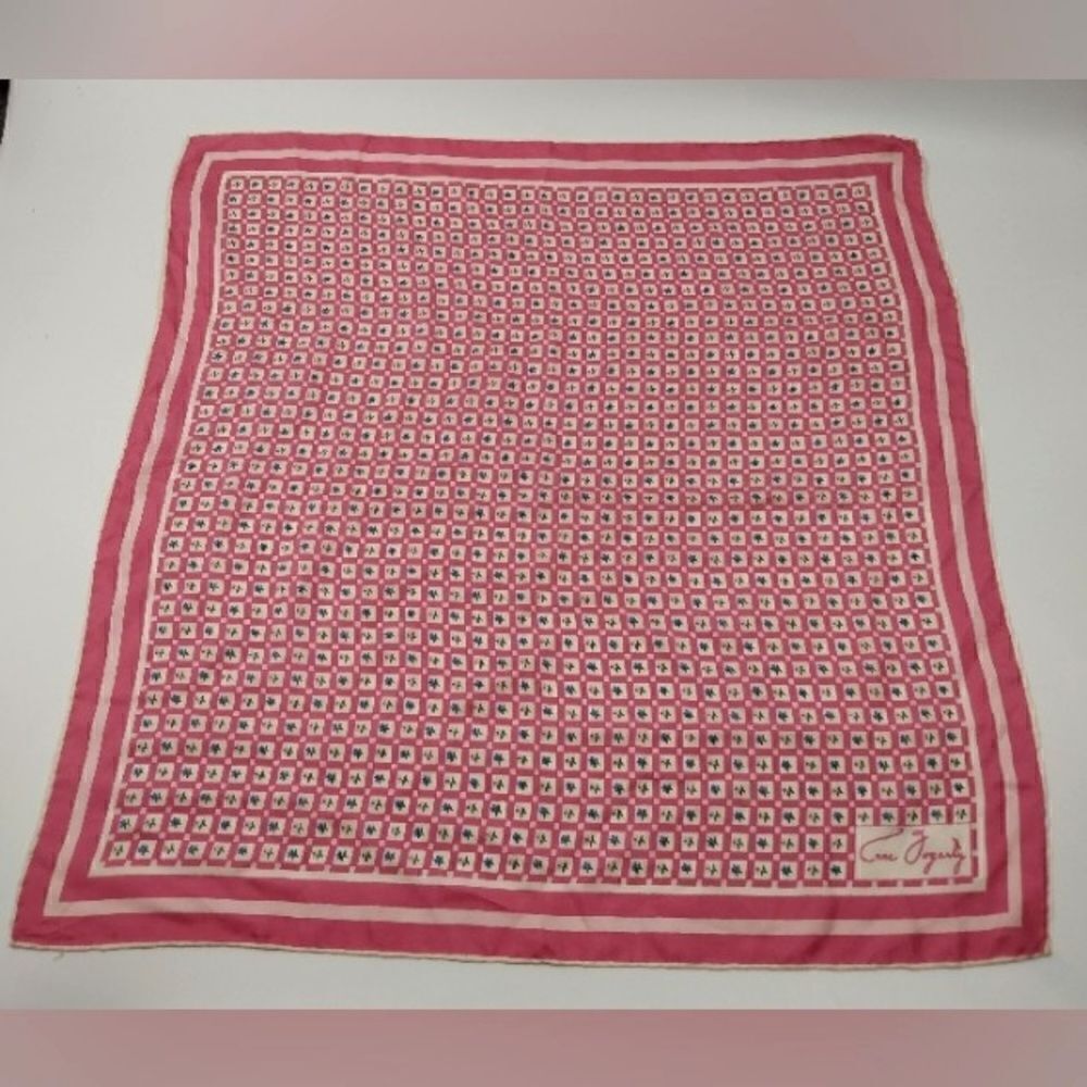 Anne Fogarty Vintage Silk Scarf Floral Flowers Handkerchief Rolled Hem